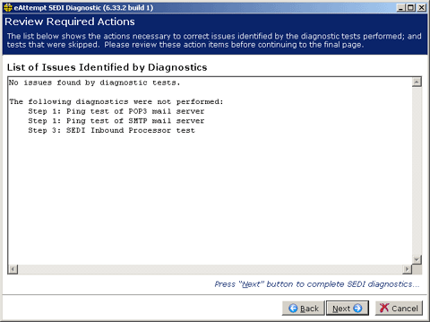 Diagnostic results page Diagnostic results page